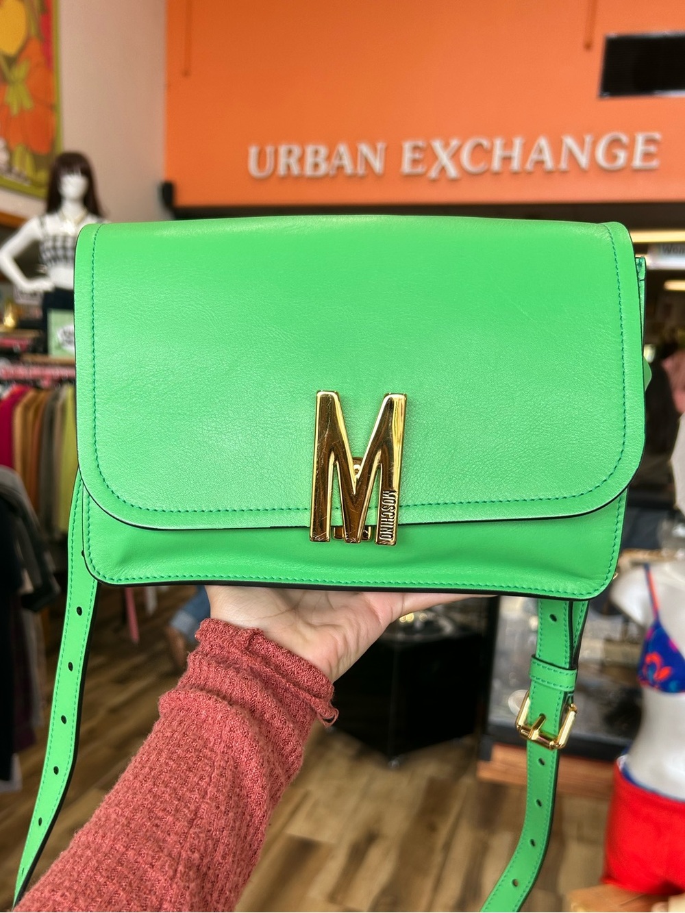 Moschino Green Leather Crossbody Bag